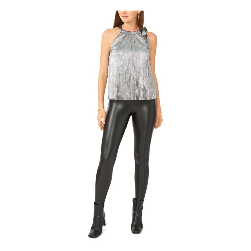 28TH & PARK Womens Top Silver Sleeveless Halter Evening Tie Neck Lined Juniors S